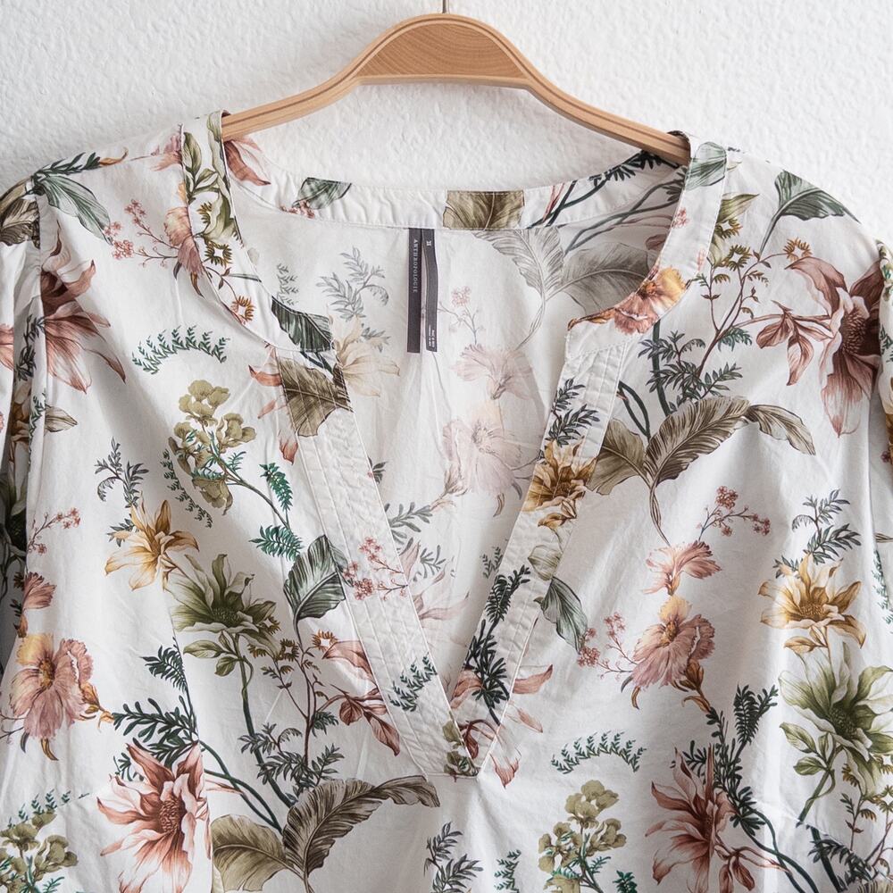 Anthropologie White Botanical Print V-Neck Puff Sleeves Size Plus 3X - Picture 5 of 9